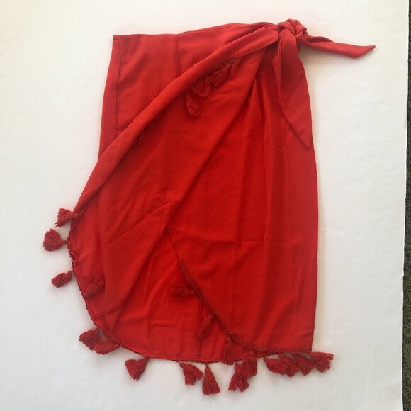 Show Me Your MuMu Red W/Tassels Faux Wrap Skirt/Coverup Medium - Picture 7 of 11